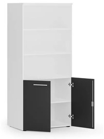 Kombinovaná kancelárska skriňa PRIMO WHITE, nízke dvere, 1781 x 800 x 500 mm, biela/grafit