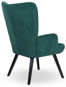 Kreslo ušiak CORDU + taburet — masív, manšestr, čierna / zelená