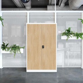 Kancelárska kovová skrinka na dokumenty JAN II, Eco Design: biela/dub sonoma