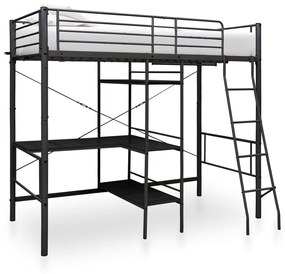Poschodová posteľ s rámom stola čierna 90x200 cm kovová