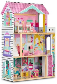 Ricokids Drevený domček pre bábiky veľký 3-poschodový s výťahom a LED osvetlením