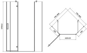 Cersanit Jota, 5-uhoľníkový sprchovací kút 80x80x195 cm, ľavé dvere, 6mm číre sklo, chrómový profil, S160-010