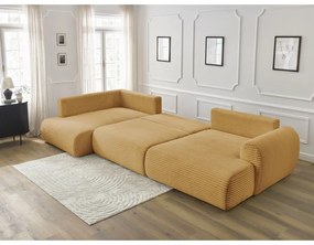 Menčestrová rozkladacia rohová pohovka v horčicovej farbe (pravý roh/do "U") Lucien – Bobochic Paris