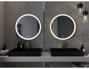 Mexen Esso, okrúhle LED podsvietené kúpeľňové zrkadlo 70 cm, 6000K, vykurovacia podložka proti zahmlievaniu, zlatý rám, 9825-070-070-611-50