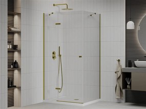 Mexen Roma, sprchovací kút 90 (dvere) x 100 (stena) cm, 6mm číre sklo, zlatý profil + slim sprchová vanička 5cm, 854-090-100-50-00-4010