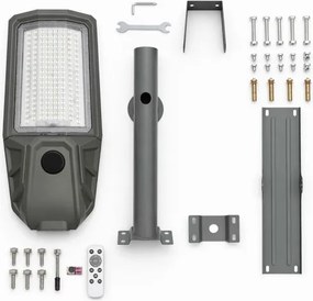LED stmievateľná pouličná lampa so senzorom a solárnym panelom KOBRA 400 W / 24 000 mAh IP65 antracit + diaľkové ovládanie
