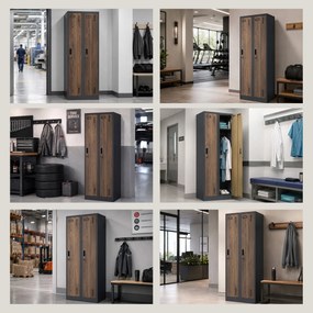 Dvojkomorová zamestnanecká skrinka antracitová, orech, 600x1800x500 mm: KACPER II Eco Design
