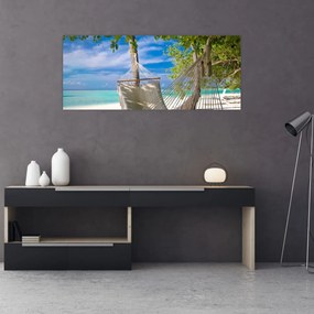 Obraz - Hojdacia sieť na pláži (120x50 cm)