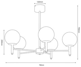 Luster na tyči AWINION 6xE27/15W/230V biela/zlatá/čierna