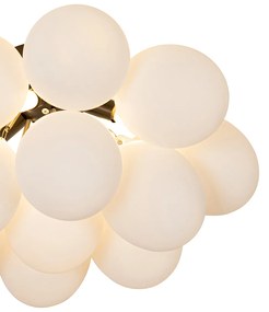 Art Deco stropné svietidlo čierne s opálovým sklom 4-žiarovkové - Uvas