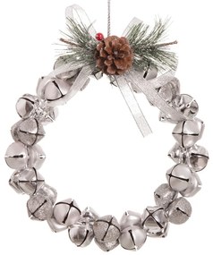 Závesný vianočný veniec v striebornej farbe Casa Selección Cascabeles