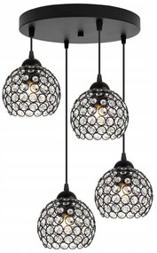 Závesné svietidlo Crystal, 4x čierne krištáľové tienidlo, o