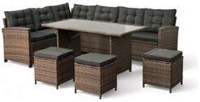 Rohový záhradný ratanový set v štýlovej hnedej farbe