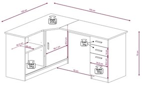 Písací stôl s poličkou a zásuvkami ROBERTO, pravostranný, dub artisan/biela