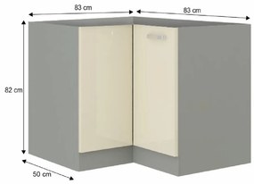 Dolná kuchynská skrinka Prado 90/90 DN BB - krémový vysoký lesk / sivá