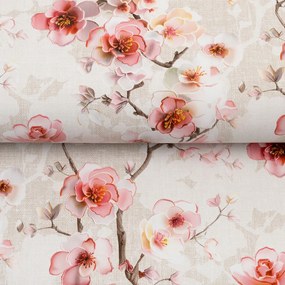 PVC obrus Ružové kvety sakury na režnom PV-205 - metráž š. 140 cm