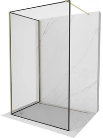 Mexen Kioto, 2-stenová sprchová zástena Walk-In 110 x 110 cm, 8mm číre sklo čierny vzor, zlatý lesklý profil,800-110-212-50-70-110