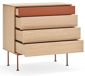 Tehlovočervená komoda v dubovom dekore so zásuvkami Teulat Yoko