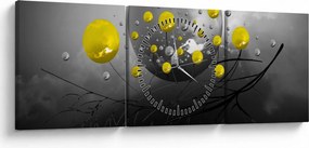 Obraz - žlté abstraktné gule (s hodinami) (90x30 cm)