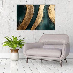 Obraz - Zelená abstrakcia so zlatom I. (90x60 cm)