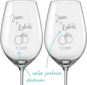 Svadobné poháre na víno Prstienok s kvetmi, 2 ks