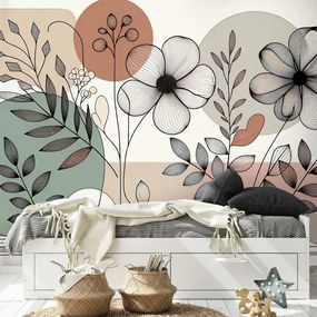 Samolepiaca fototapeta abstraktné kvety a listy
