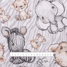 Biante Detský bavlnený behúň na stôl Sandra SA-335 Africké zvieratká na sivom zebrovanom 35x180 cm