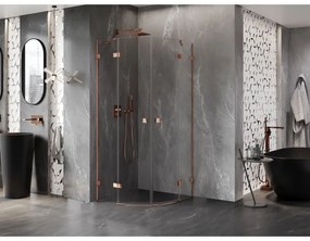 Mexen Lunar, polkruhový výklopný sprchový kút 90 x 90 cm, 8mm číre sklo, profil ružové zlato, 833-090L-090P-60-00