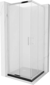 Mexen Rio, štvorcový sprchovací kút s posuvnými dverami 70(dvere) x 70(dvere) x 190 cm, 6mm sklo námraza, chrómový profil + čierna sprchová vanička SLIM, 860-070-070-01-30-4070