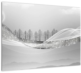 Sklenený obraz - Strieborná krajina (70x50 cm)