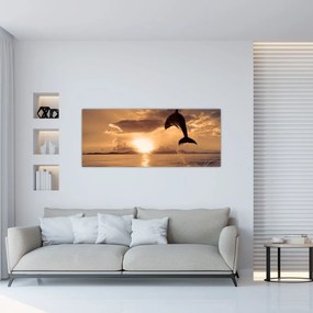 Obraz - Delfín pri západe slnka (120x50 cm)