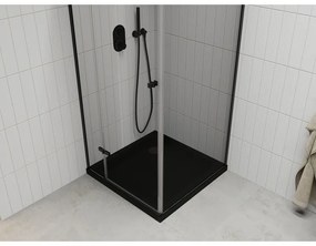 Mexen Roma, sprchovací kút s 1-krídlovými dverami 80 (dvere) x 80 (stena) cm, 6mm číre sklo, čierny profil, slim sprchová vanička 5cm čierna s čiernym sifónom, 854-080-080-70-00-4070B