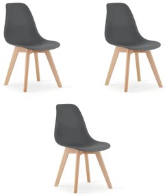 Set troch jedálenských stoličiek KITO tmavosivé / naturálne nohy (3 ks)