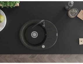 Mexen Kevin, drez granitový 586x458x190 mm, 1-komorový a čierna matná batéria Telma, čierna škvrnitá, 6517-75-670200-70