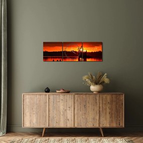Obraz - Rybári na jazere (s hodinami) (90x30 cm)