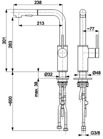 KFA Armatura 6623-110-22 - Drezová batéria s vyťahov. sprškou DUERO BASIC nerez