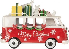 Vianočná kovová dekorácia Santa v aute a ľad svetielkami - 31*15*21 cm / 2*AA