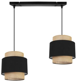 Závesné svietidlo Boho, 2x jutové/čierne textilné tienidlo