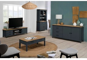 Tmavomodrá nízka komoda z borovicového dreva 150x80 cm Miranda – Marckeric