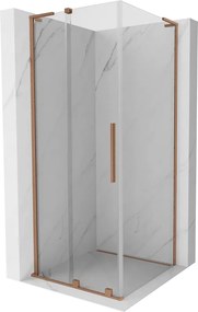 Mexen Velar L, sprchový kút s posuvnými dverami 90 x 90 cm, 8mm číre sklo, medená matná, 871-090-090-03-65