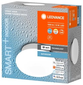 LEDVANCE Sapho, ORBIS AQUA kúpeľňové stropné svietidlo, priemer 200mm, WIFI stmievateľné + teplota farby, 1200lm, 12W, IP44