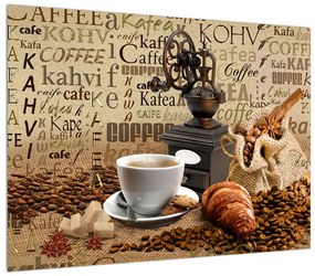 Obraz kávy, mlynčeka a croissantov (70x50 cm)
