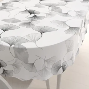 Biante Bavlnený oválny obrus Sandra SA-512 Sivo-biele ginkgo listy na bielom 50x100 cm
