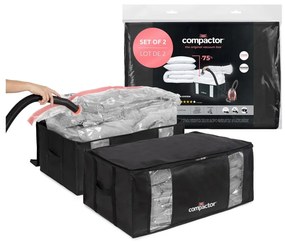 Vákuové/vystužené látkové úložné boxy na oblečenie v súprave 2 ks 65x45x27 cm Black Edition – Compactor