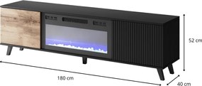 TV stolík Random 180 cm s krbom dub wotan/čierny