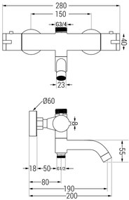 Mexen Carl, sprchový set s dažďovou sprchou a KAI termostatickou vaňovou batériou, chrómová, 77900240-00