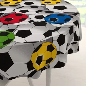 Biante Detský bavlnený okrúhly obrus Sandra SA-580 Farebné a sivé futbalové lopty Ø 50 cm