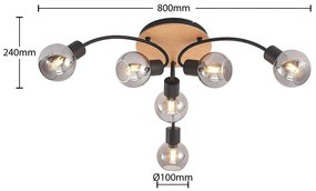 Lindby Eridia stropné svietidlo drevo 6-pl okrúhle