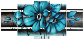 Gario Ručne maľovaný obraz Maľované tyrkysové kvety - 5 dielny Rozmery: 100 x 70 cm