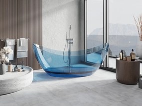 Mexen Vea, voľne stojaca vaňa transparentná 180×80 cm, modrá, sifón chróm, 58091808007